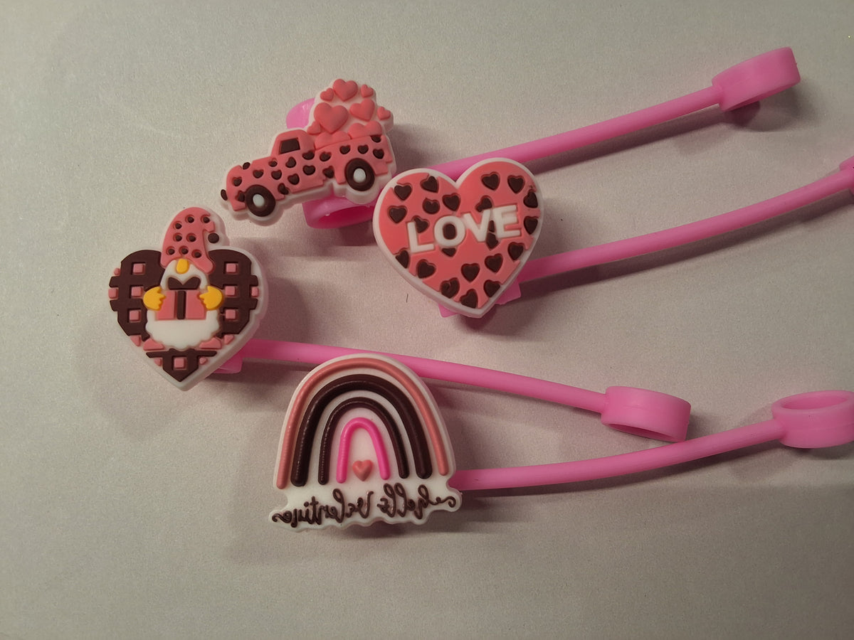 Light Pink Valentines Day Straw Toppers