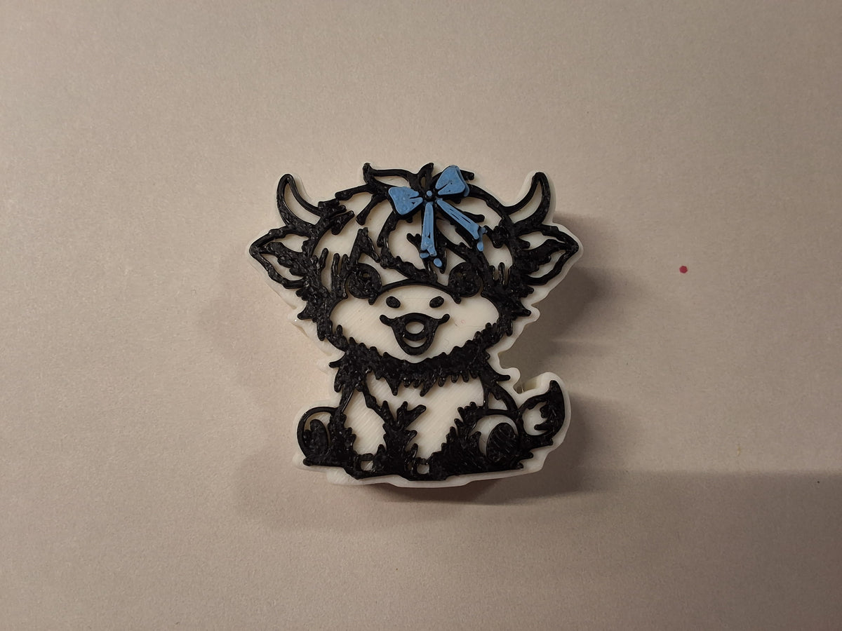 Blue Bow Cow Straw Charm